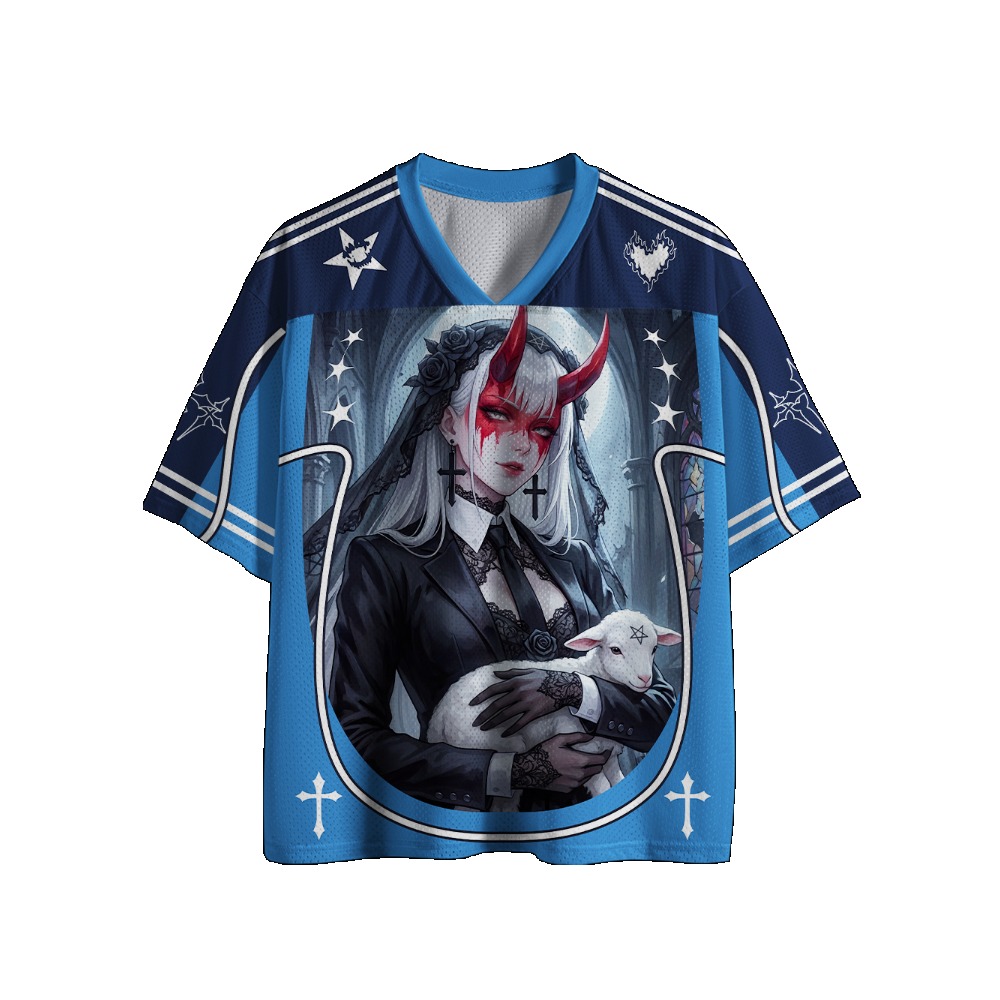 Street Fashion Harajuku - Gothic Football Jersey Vintage Print V‑Neck