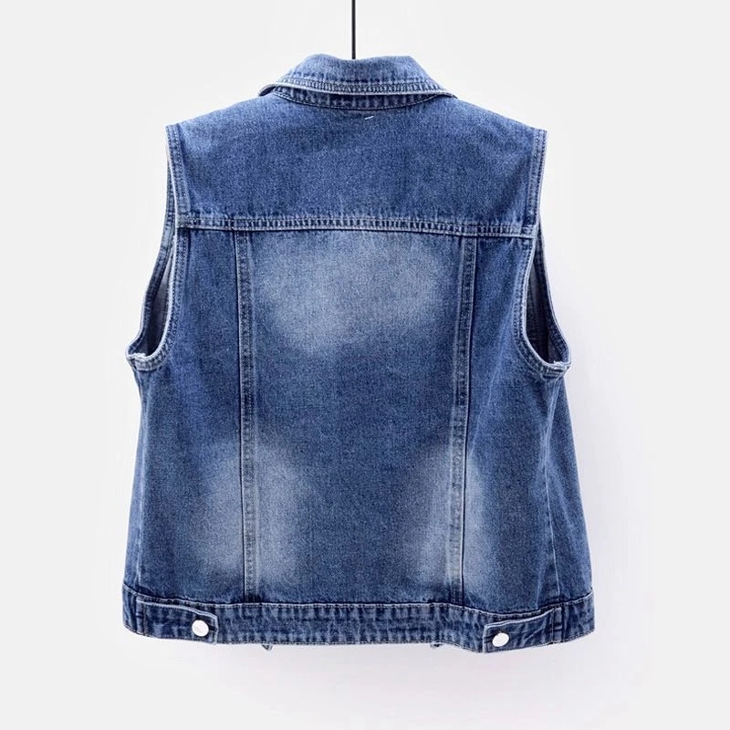 Women Denim Vest Luxury Pearls - Street Fashion Jeans Women review and price